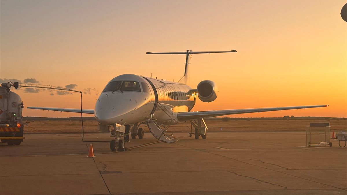 Jet on the apron at sunset